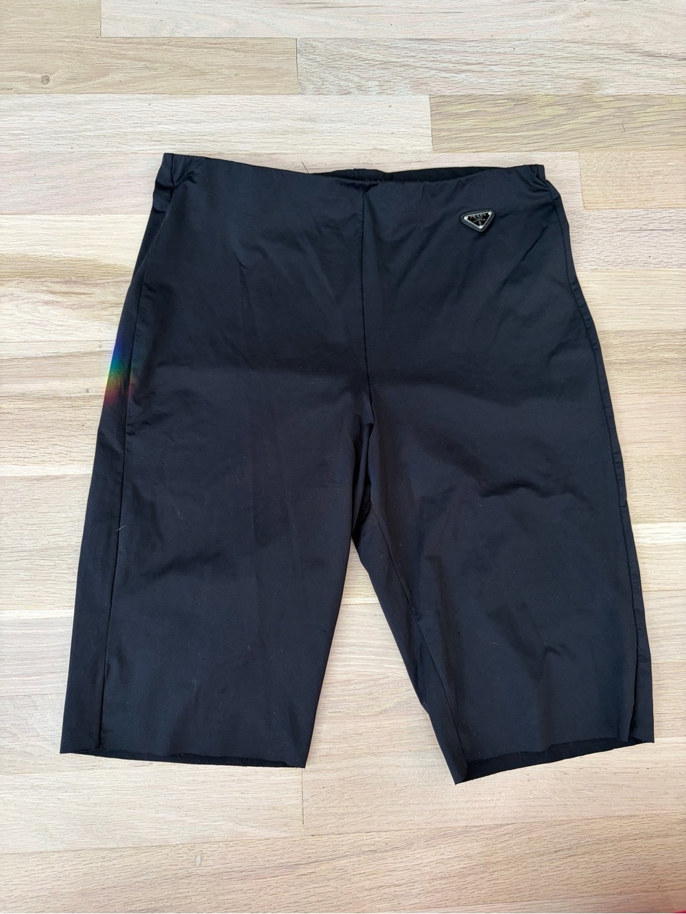 Prada Black Flat-Front Men’s Shorts with Logo Plaque
